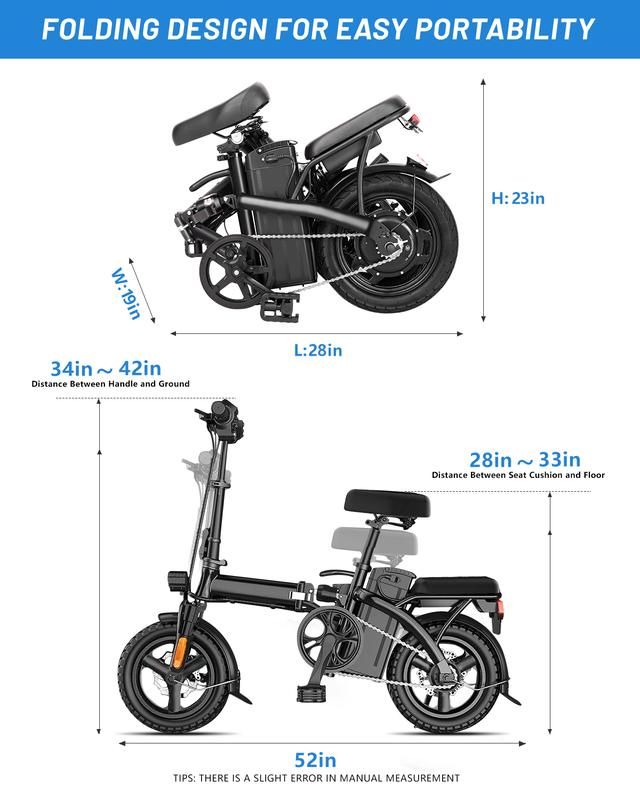 PASLDA Folding Electric Bike for Adults 48V 15Ah Battery 14"/20" Wheels 500W Motor 20MPH Speed 30 Miles Range Multi-Shock Absorption Compact Commuter E-Bike