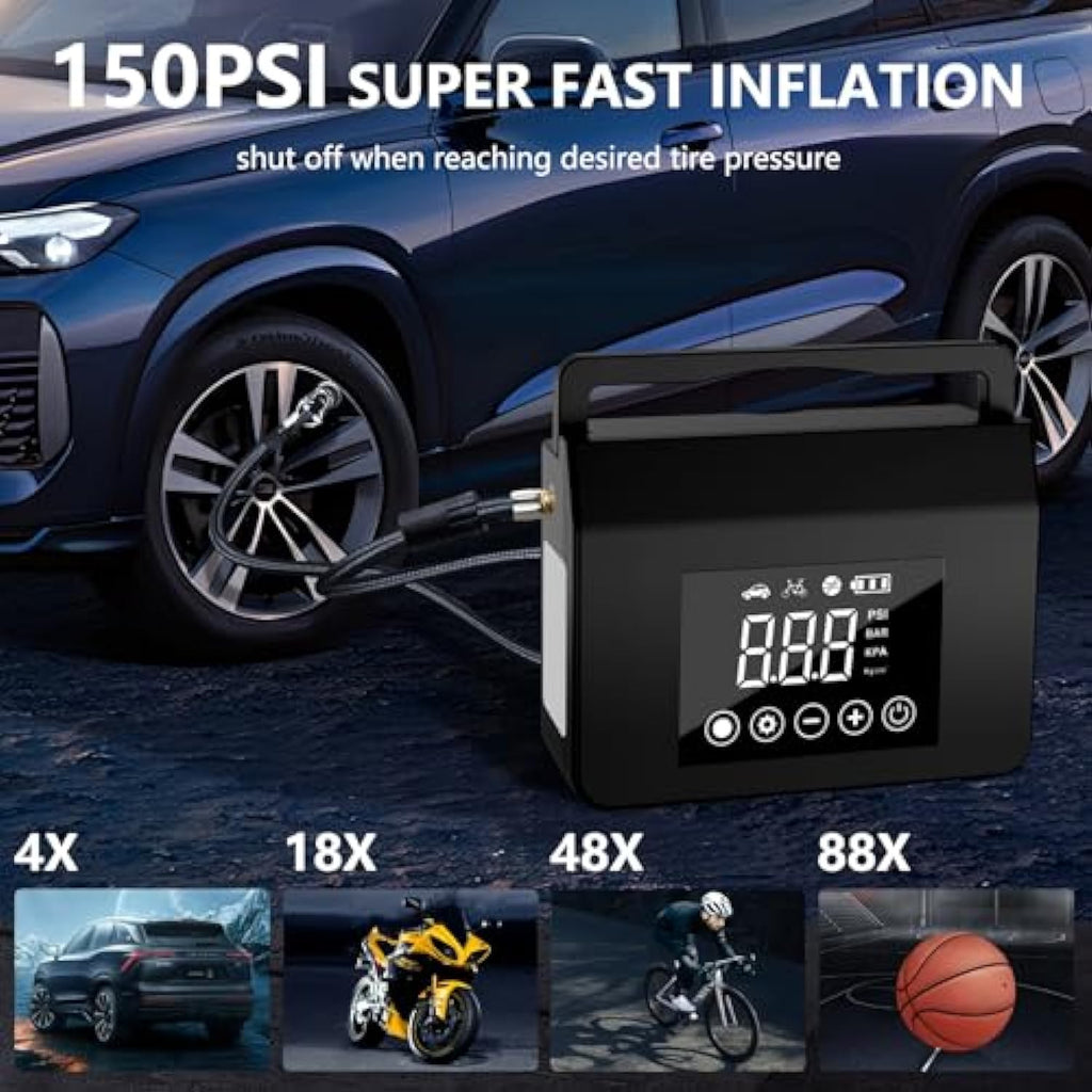 PASLDA FallFreshness 2025 Car Jump Starter & Air Pump 4000A 150PSI Power Bank LED Light Smart Cordless Inflator with LCD Display for Autos & Vehicles