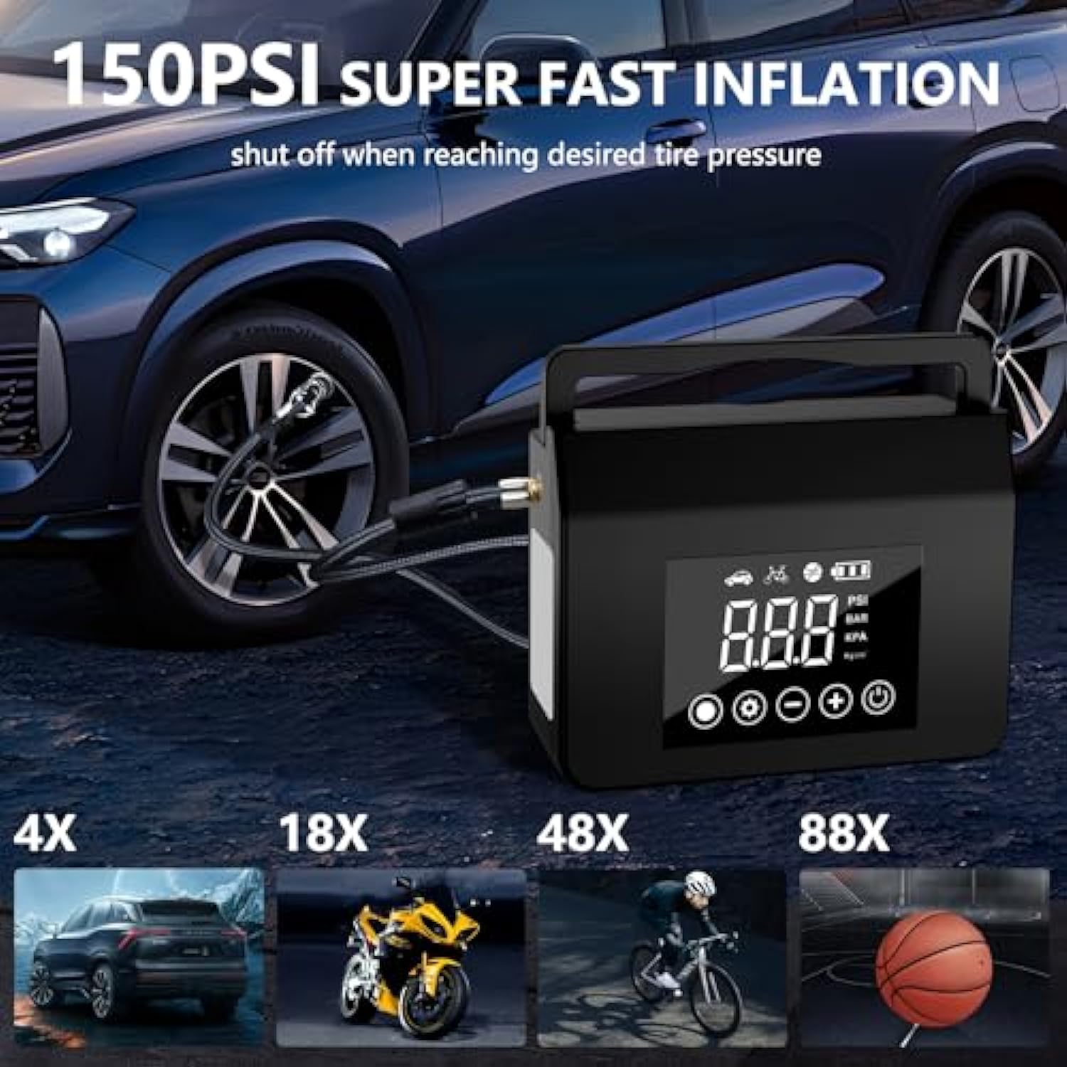 PASLDA FallFreshness 2025 Car Jump Starter & Air Pump 4000A 150PSI Power Bank LED Light Smart Cordless Inflator with LCD Display for Autos & Vehicles