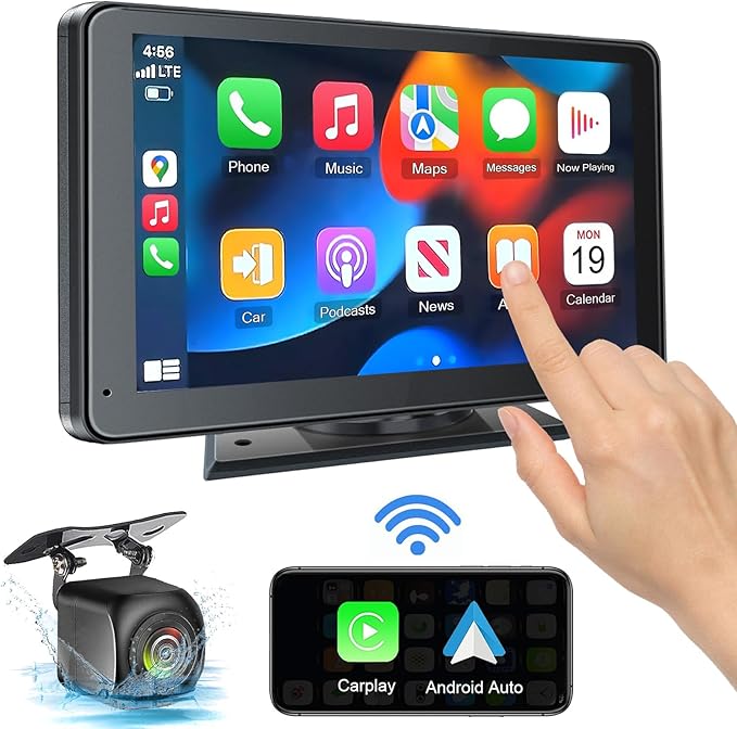 PASLDA Wireless CarPlay Screen – America's Largest Choice, HD Touchscreen, Bluetooth 5.2, Mirror Link & Backup Camera for iPhone/Android