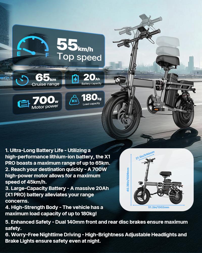 PASLDA Folding Electric Bike for Adults 48V 15Ah Battery 14"/20" Wheels 500W Motor 20MPH Speed 30 Miles Range Multi-Shock Absorption Compact Commuter E-Bike