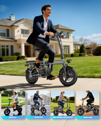 PASLDA Folding Electric Bike for Adults 48V 15Ah Battery 14"/20" Wheels 500W Motor 20MPH Speed 30 Miles Range Multi-Shock Absorption Compact Commuter E-Bike